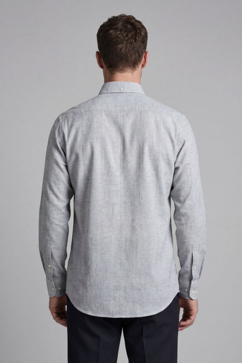 Regular Fit Uzun Kol Keten Paşa Yaka Gri Erkek Gömlek - 2