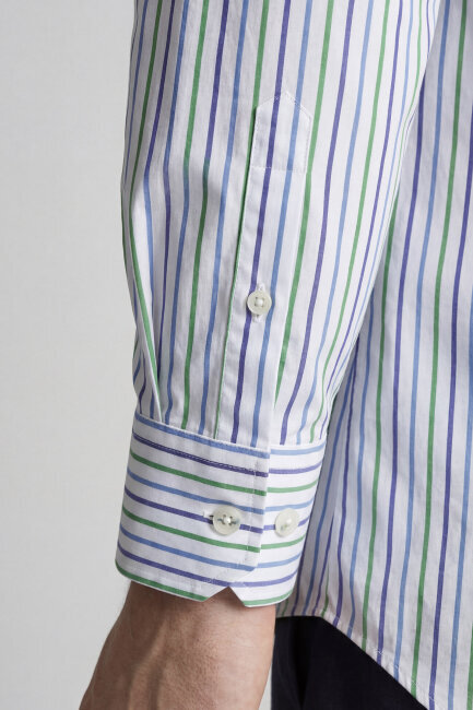 Regular Fit Uzun Kol Keten Paşa Yaka Turkuaz Erkek Gömlek - 5