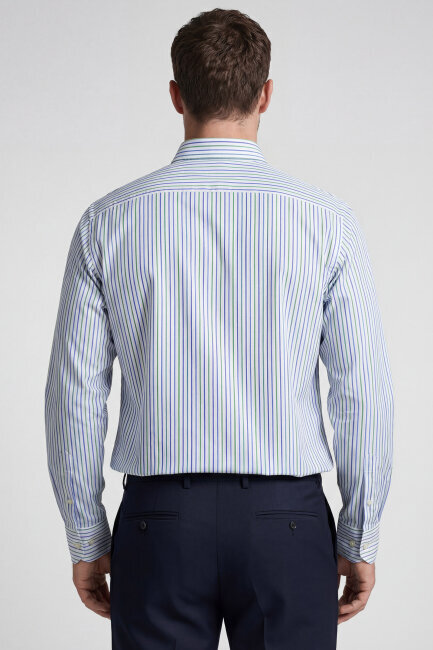 Regular Fit Uzun Kol Keten Paşa Yaka Turkuaz Erkek Gömlek - 2