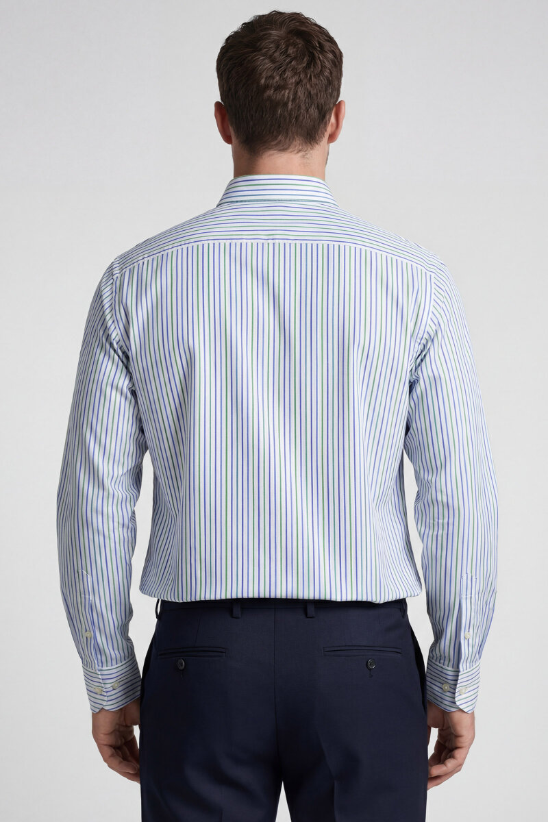 Regular Fit Uzun Kol Keten Paşa Yaka Turkuaz Erkek Gömlek - 2