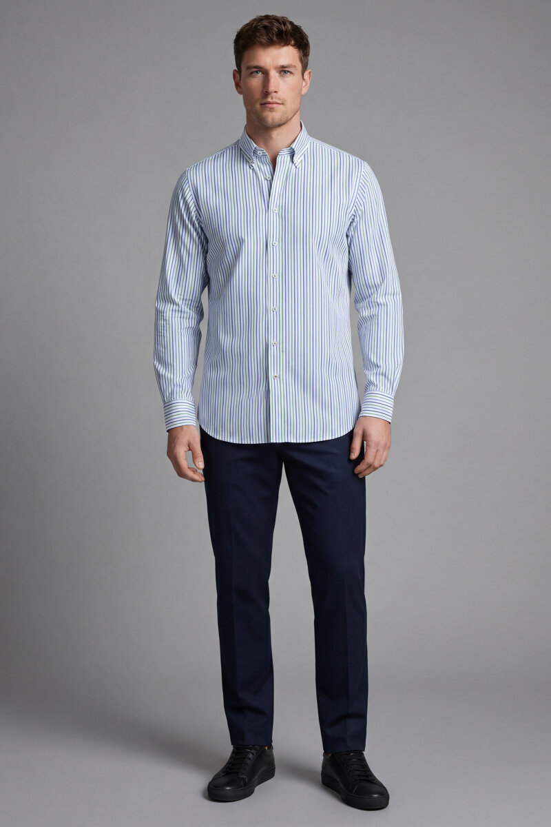 Regular Fit Uzun Kol Keten Paşa Yaka Turkuaz Erkek Gömlek - 3