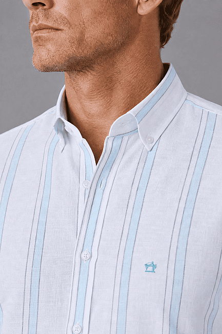 Regular Fit Cotton Linen Long Shawl Collar Turkuaz Shirt (2)