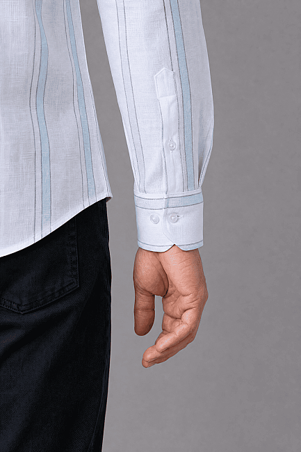 Regular Fit Cotton Linen Long Shawl Collar Turkuaz Shirt (3)