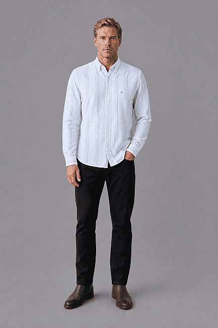 Regular Fit Cotton Linen Long Shawl Collar Turkuaz Shirt (5)