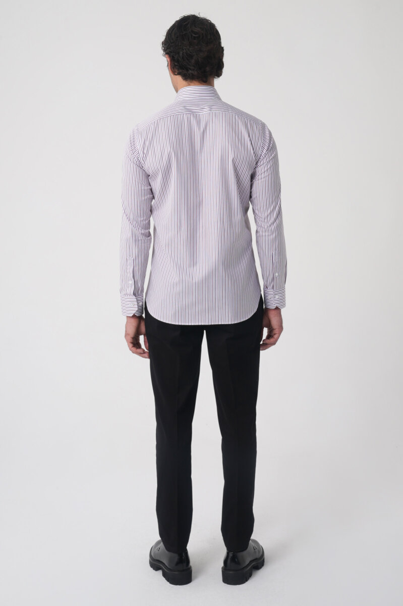 Regular Fit Uzun Kol Pamuk Erkek Bordo Gömlek - 6