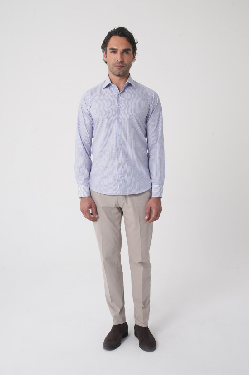 Regular Fit Uzun Kol Pamuk Mavi Erkek Gömlek - 2
