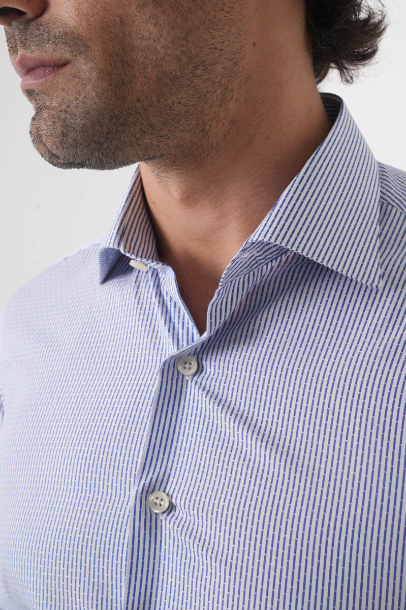 Regular Fit Uzun Kol Pamuk Mavi Erkek Gömlek - 5
