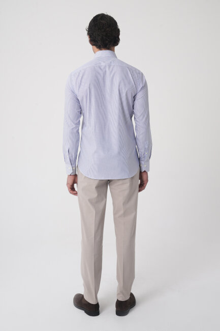 Regular Fit Uzun Kol Pamuk Mavi Erkek Gömlek - 6