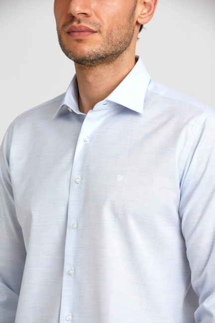 Regular Fit Uzun Kollu Açık Mavi Klasik Erkek Gömlek - 4
