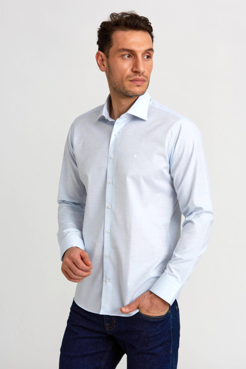 Regular Fit Uzun Kollu Açık Mavi Klasik Erkek Gömlek - 5