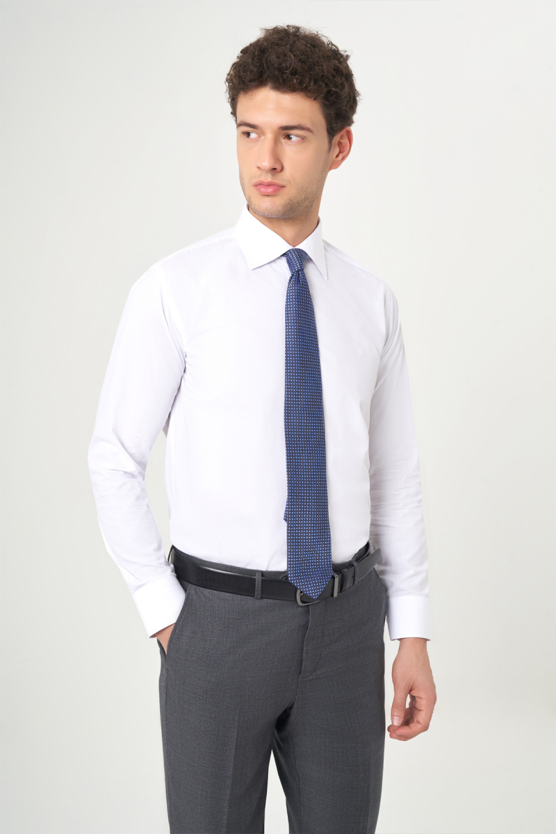 Regular Fit Uzun Kollu Beyaz Klasik Erkek Gömlek - 4