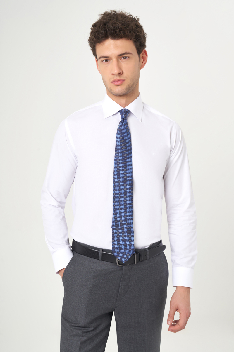 Regular Fit Uzun Kollu Beyaz Klasik Erkek Gömlek - 1