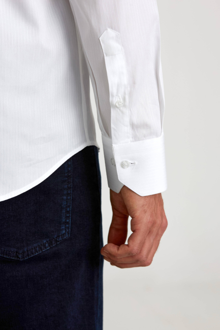 Regular Fit Uzun Kollu Beyaz Pamuk Erkek Gömlek - 3