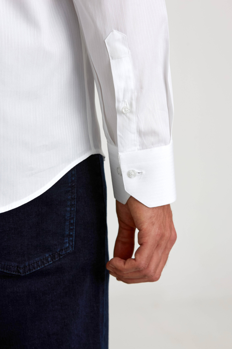 Regular Fit Uzun Kollu Beyaz Pamuk Erkek Gömlek - 3