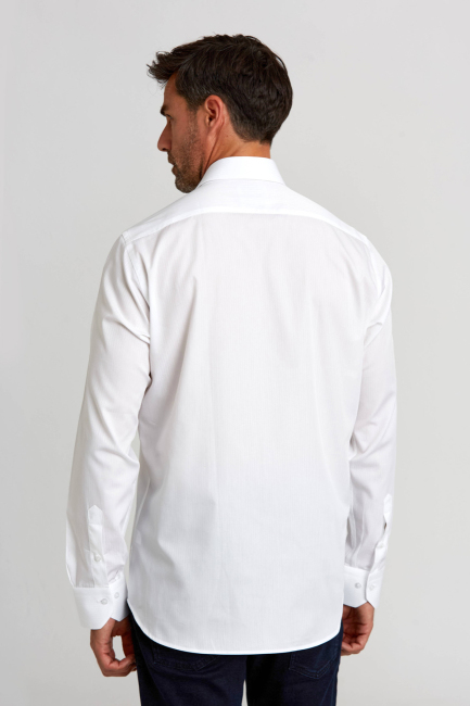 Regular Fit Uzun Kollu Beyaz Pamuk Erkek Gömlek - 2