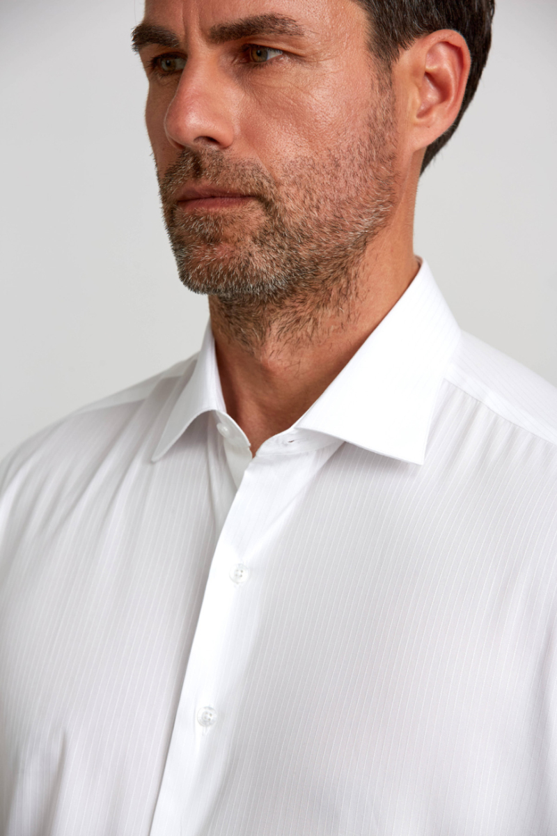 Regular Fit Uzun Kollu Beyaz Pamuk Erkek Gömlek - 5