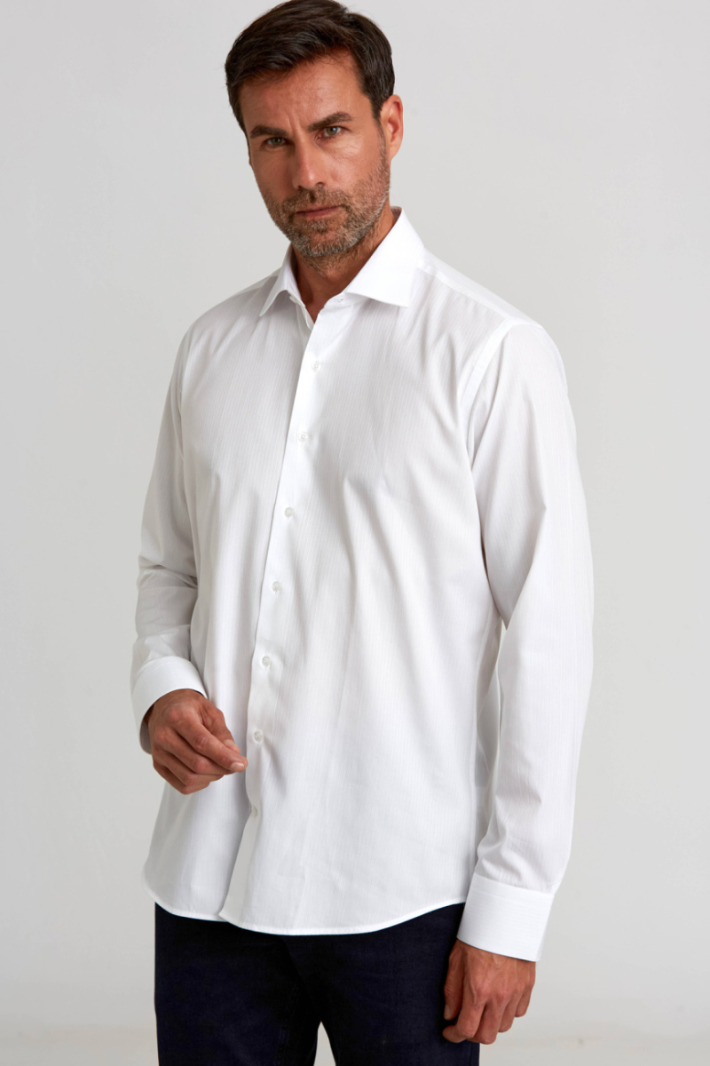 Regular Fit Uzun Kollu Beyaz Pamuk Erkek Gömlek - 4