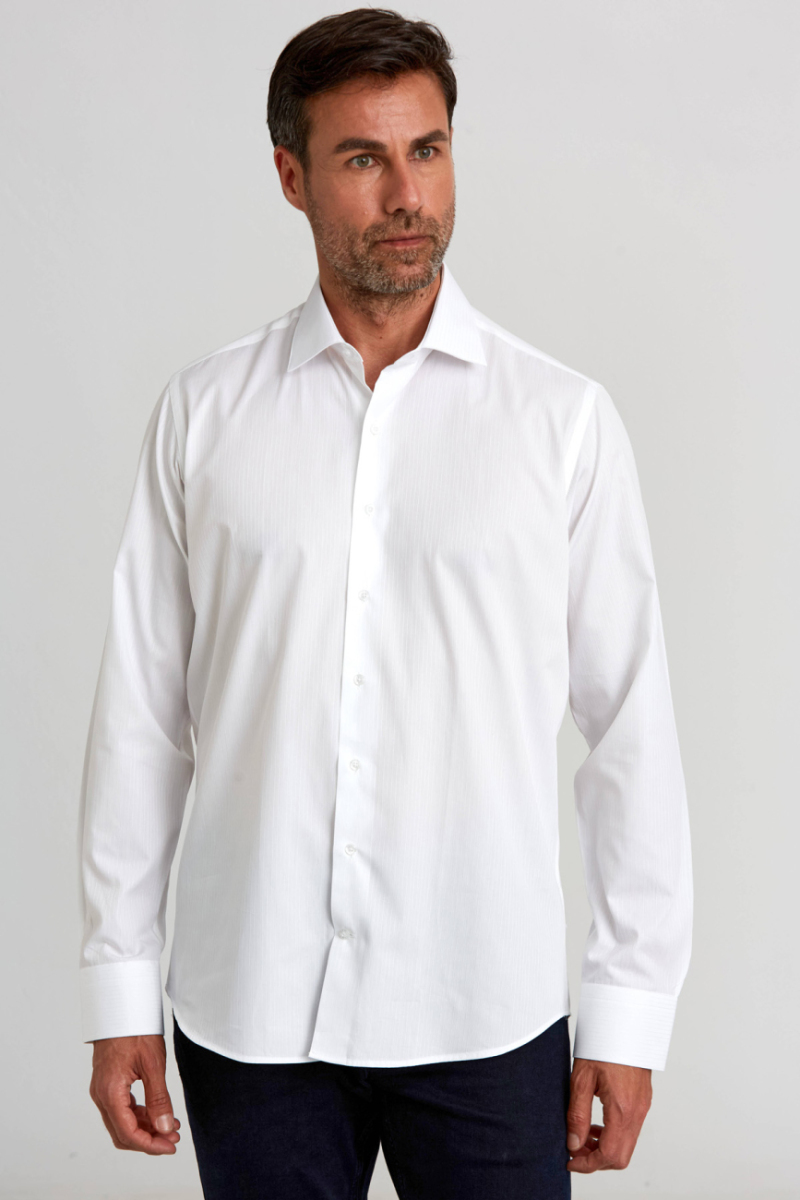 Regular Fit Uzun Kollu Beyaz Pamuk Erkek Gömlek - 1