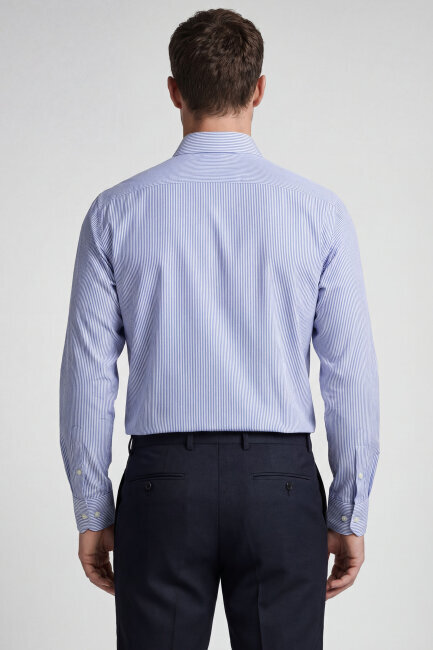 Regular Fit Uzun Kollu Erkek Cepsiz Lacivert Gömlek  - 2