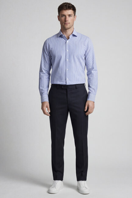 Regular Fit Uzun Kollu Erkek Cepsiz Lacivert Gömlek  - 4