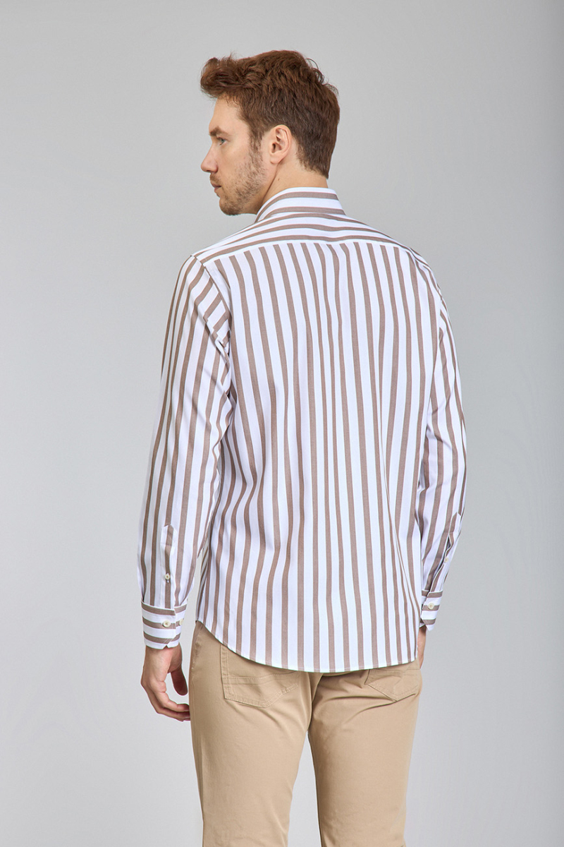 Regular Fit Uzun Kollu Kahve Pamuk Erkek Gömlek - 5