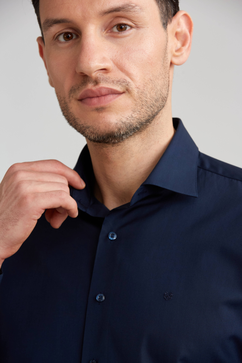 Regular Fit Uzun Kollu Lacivert Basic Erkek Gömlek - 4