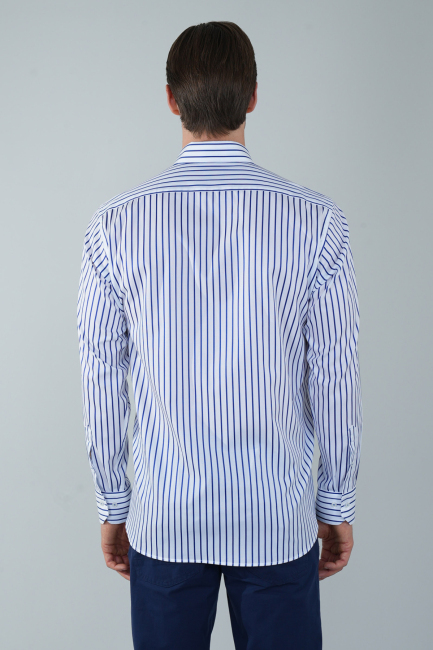 Regular Fit Uzun Kollu Lacivert Pamuk Erkek Gömlek - 2