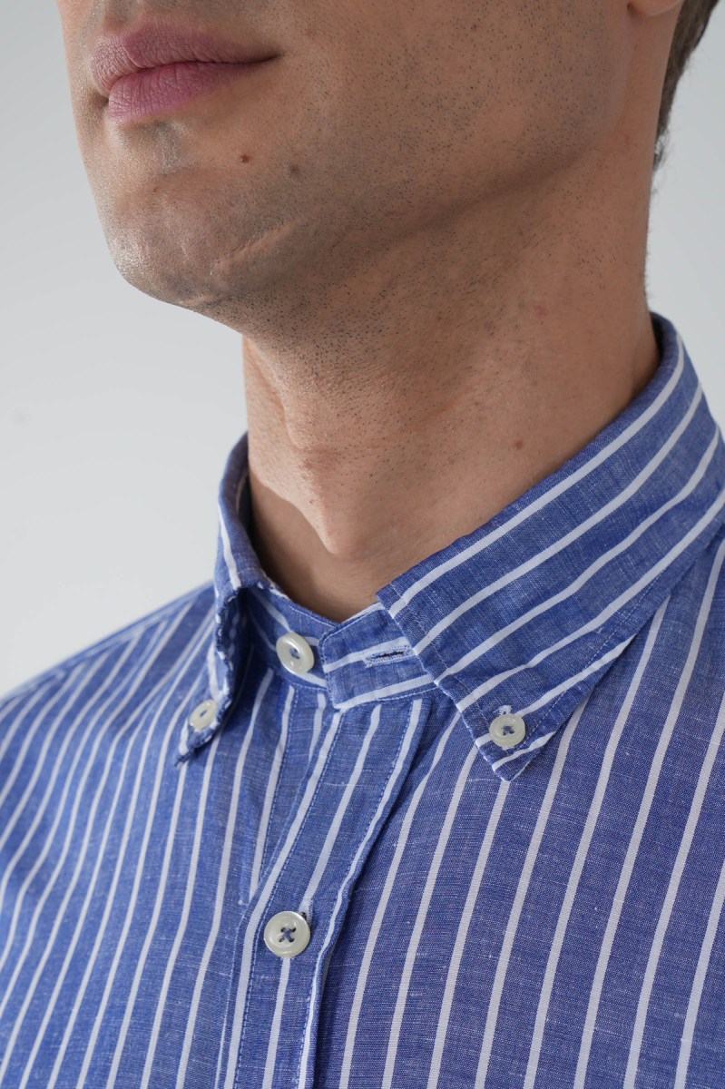 Regular Fit Uzun Kollu Lacivert Pamuk Keten Erkek Gömlek - 3