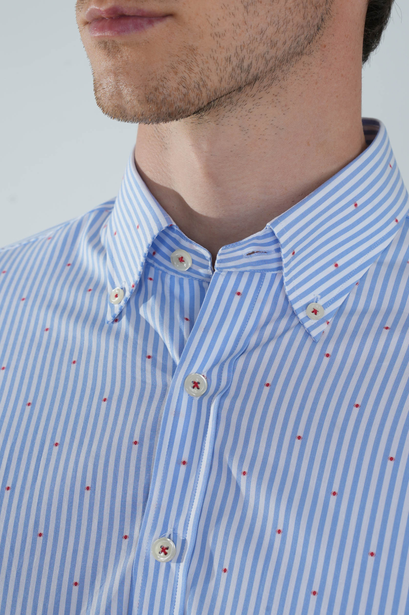 Regular Fit Uzun Kollu Mavi Pamuk Erkek Gömlek - 3