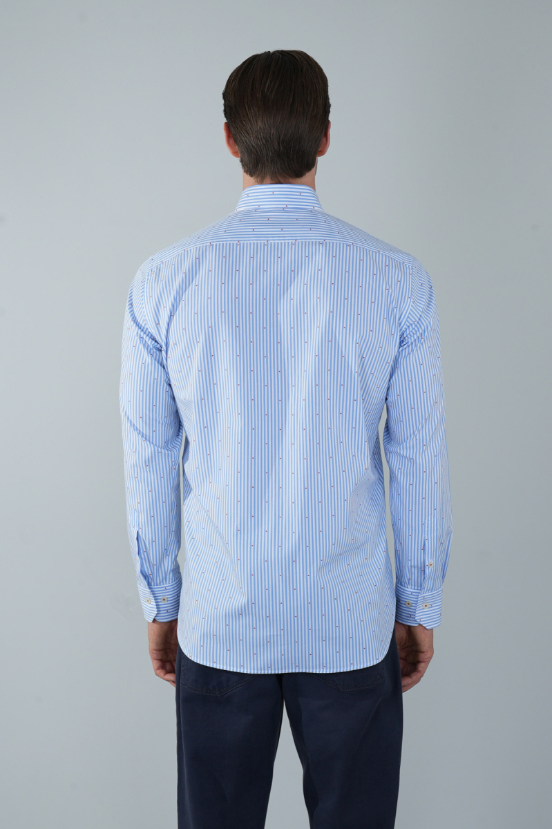 Regular Fit Uzun Kollu Mavi Pamuk Erkek Gömlek - 2
