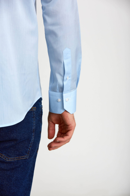 Regular Fit Uzun Kollu Mavi Klasik Erkek Gömlek - 3