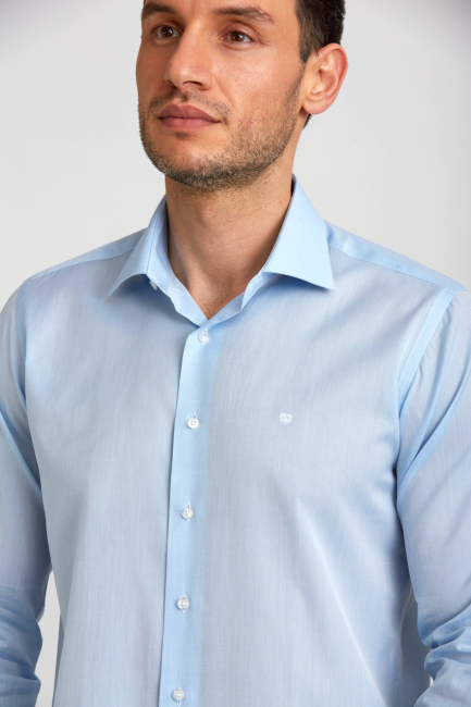 Regular Fit Uzun Kollu Mavi Klasik Erkek Gömlek - 4