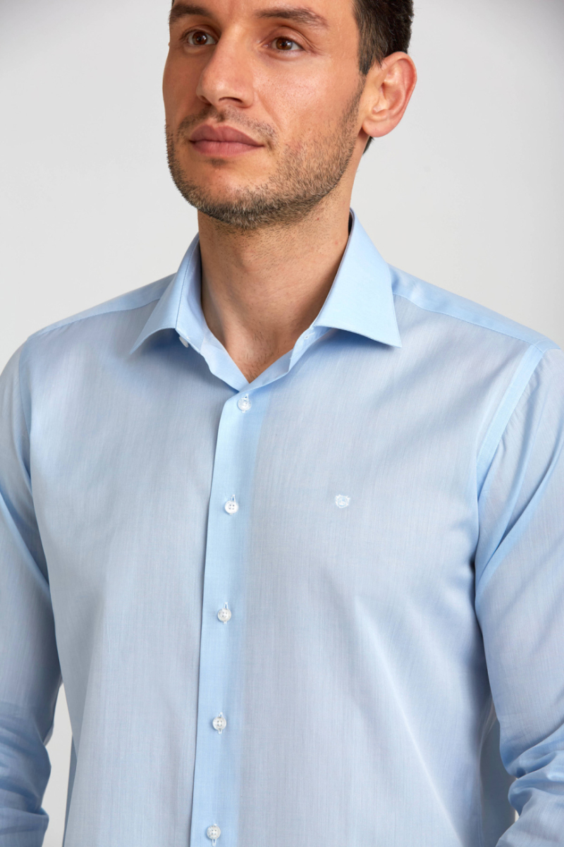 Regular Fit Uzun Kollu Mavi Klasik Erkek Gömlek - 4