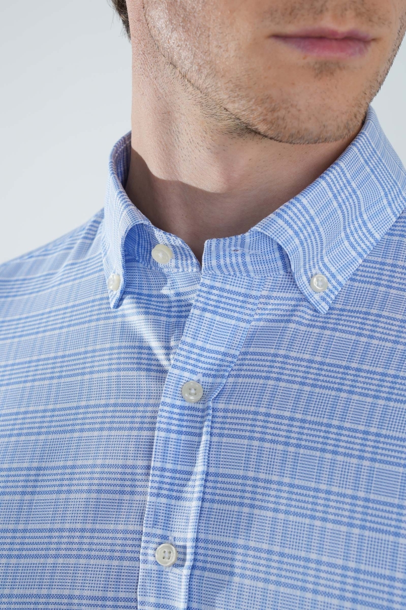 Regular Fit Uzun Kollu Mavi Pamuk Linen Erkek Gömlek - 3