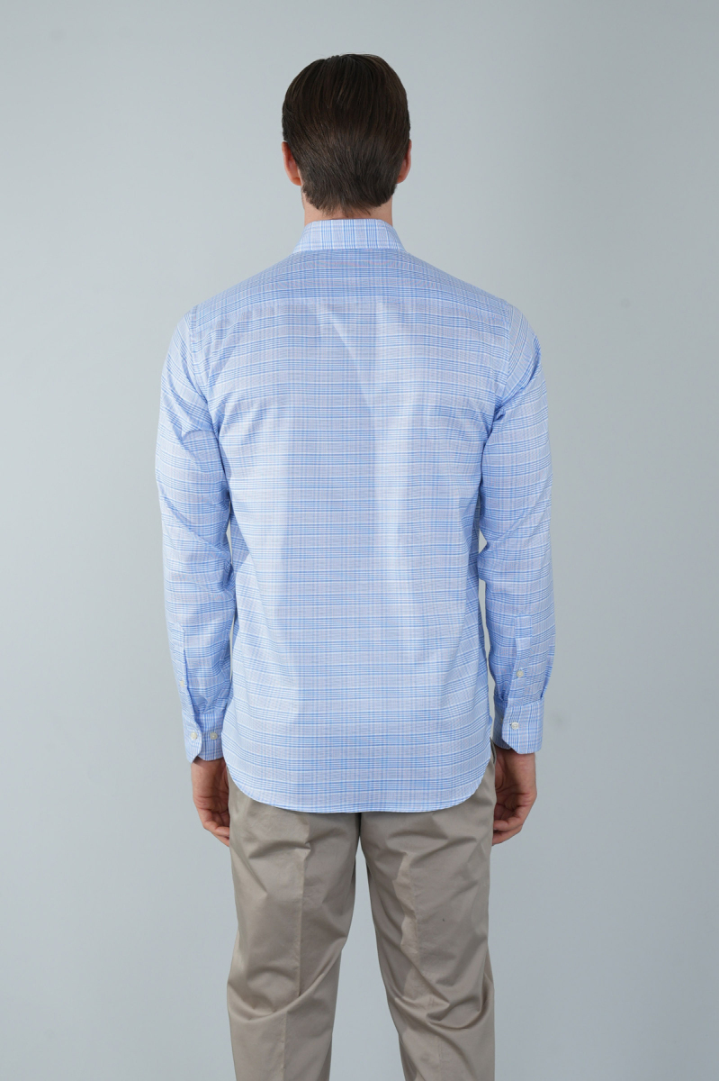 Regular Fit Uzun Kollu Mavi Pamuk Linen Erkek Gömlek - 2