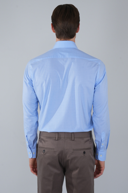 Regular Fit Uzun Kollu Pamuk Açık Mavi Erkek Gömlek - 2