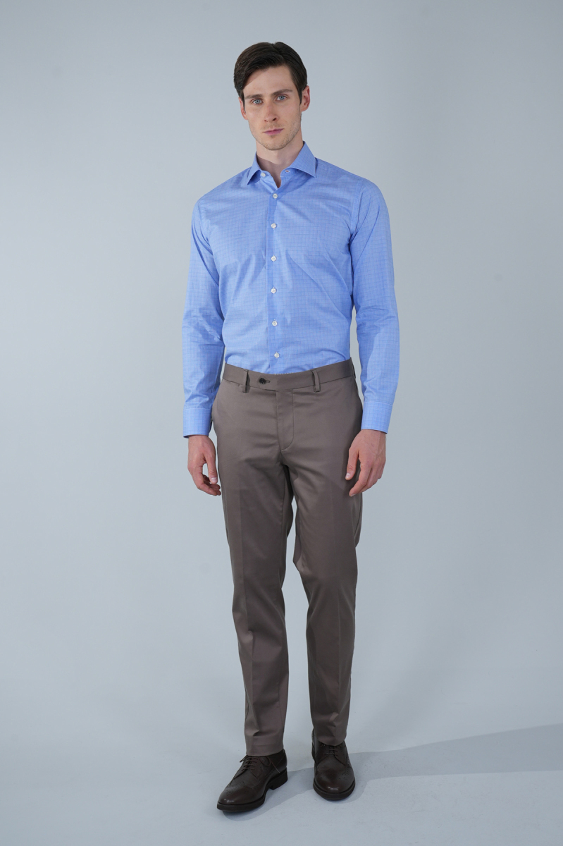 Regular Fit Uzun Kollu Pamuk Mavi Erkek Gömlek - 5