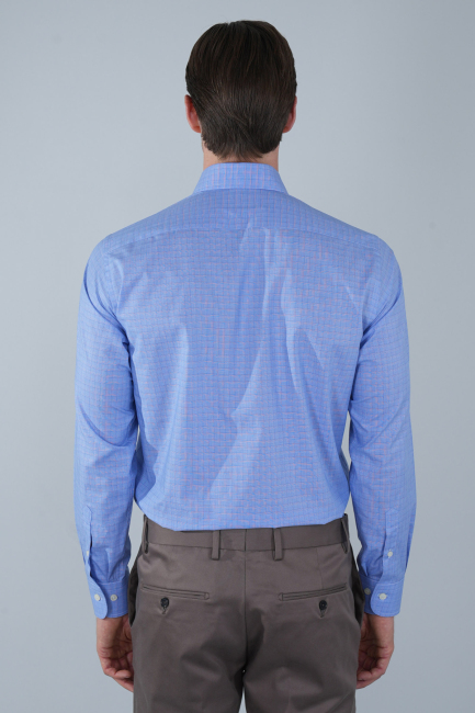 Regular Fit Uzun Kollu Pamuk Mavi Erkek Gömlek - 2