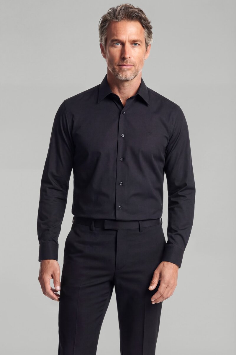 Regular Fit Uzun Kollu Pamuk Siyah Erkek Gömlek - 1