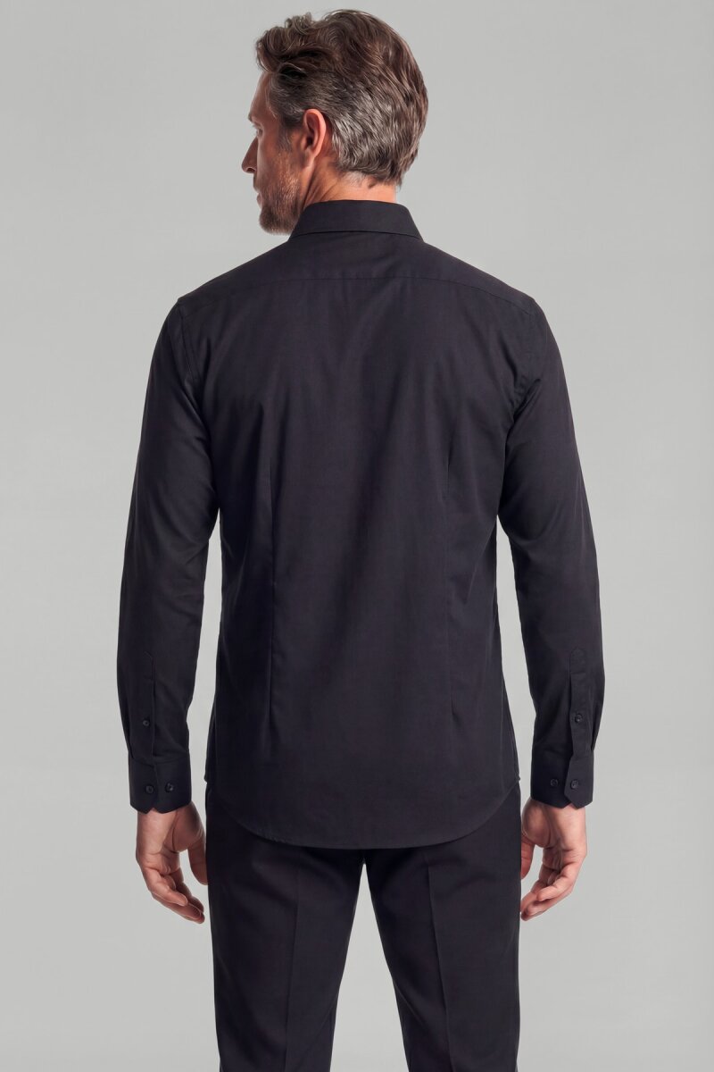 Regular Fit Uzun Kollu Pamuk Siyah Erkek Gömlek - 2