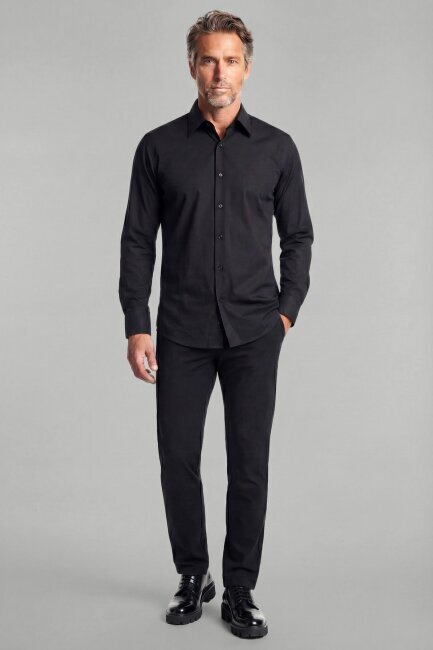 Regular Fit Uzun Kollu Pamuk Siyah Erkek Gömlek - 4