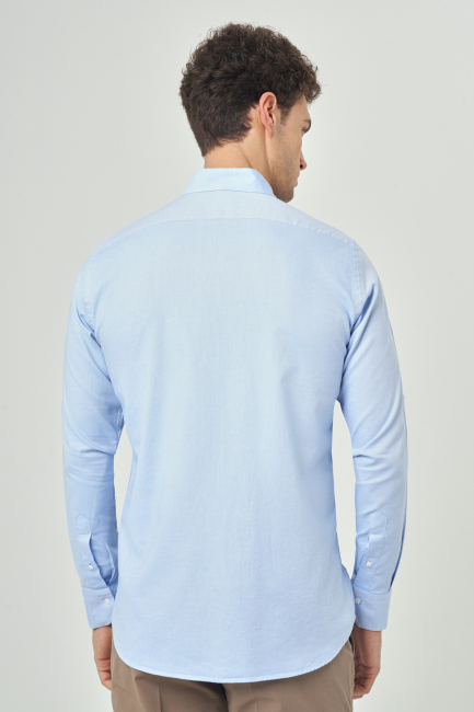 Regular Fit Uzun Kollu Paşa Yaka Kol İçi Apoletli Açık Mavi Erkek Gömlek - 2