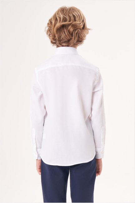 Regular Fit Yaka Düğmeli Beyaz Çocuk Erkek Gömlek - 2