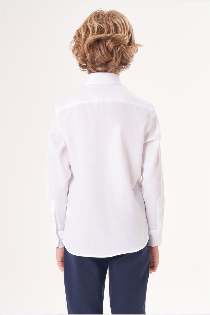 Regular Fit Yaka Düğmeli Beyaz Çocuk Erkek Gömlek - 2