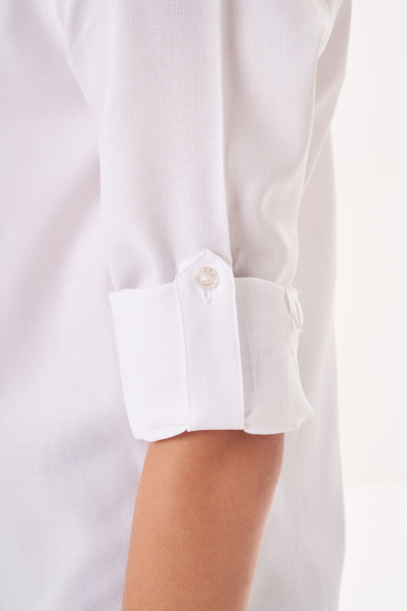 Regular Fit Yaka Düğmeli Beyaz Çocuk Erkek Gömlek - 4