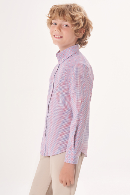 Regular Fit Yaka Düğmeli Erkek Çocuk Gömlek Kırmızı - 3