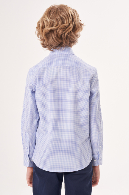 Regular Fit Yaka Düğmeli Lacivert Çocuk Erkek Gömlek - 2