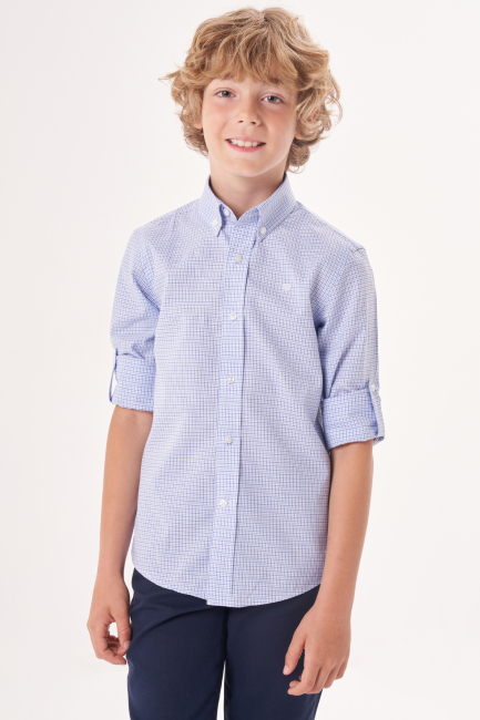 Regular Fit Yaka Düğmeli Lacivert Çocuk Erkek Gömlek - 5