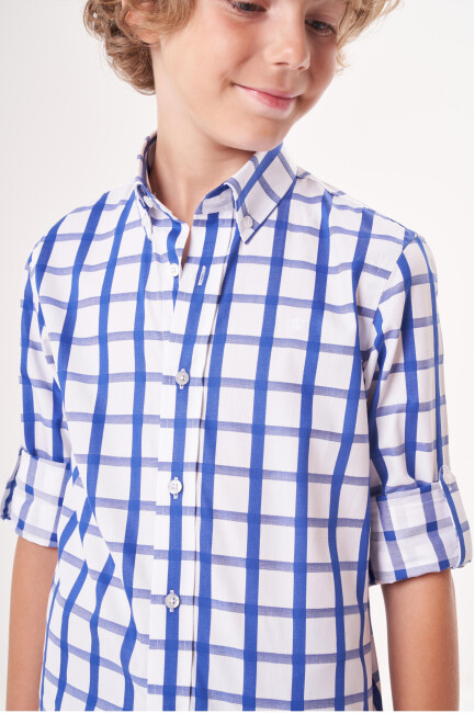 Regular Fit Yaka Düğmeli Lacivert Erkek Çocuk Gömlek - 3