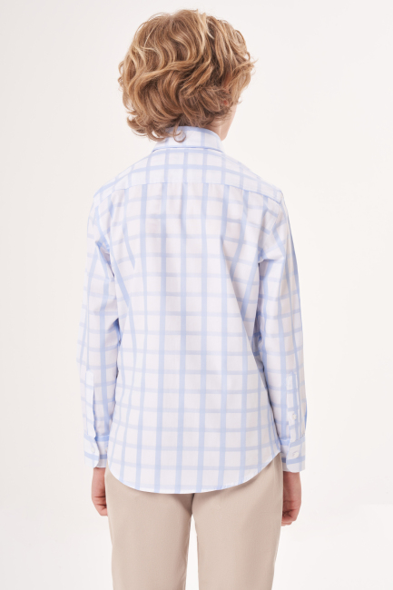 Regular Fit Yaka Düğmeli Mavi Erkek Çocuk Gömlek - 2